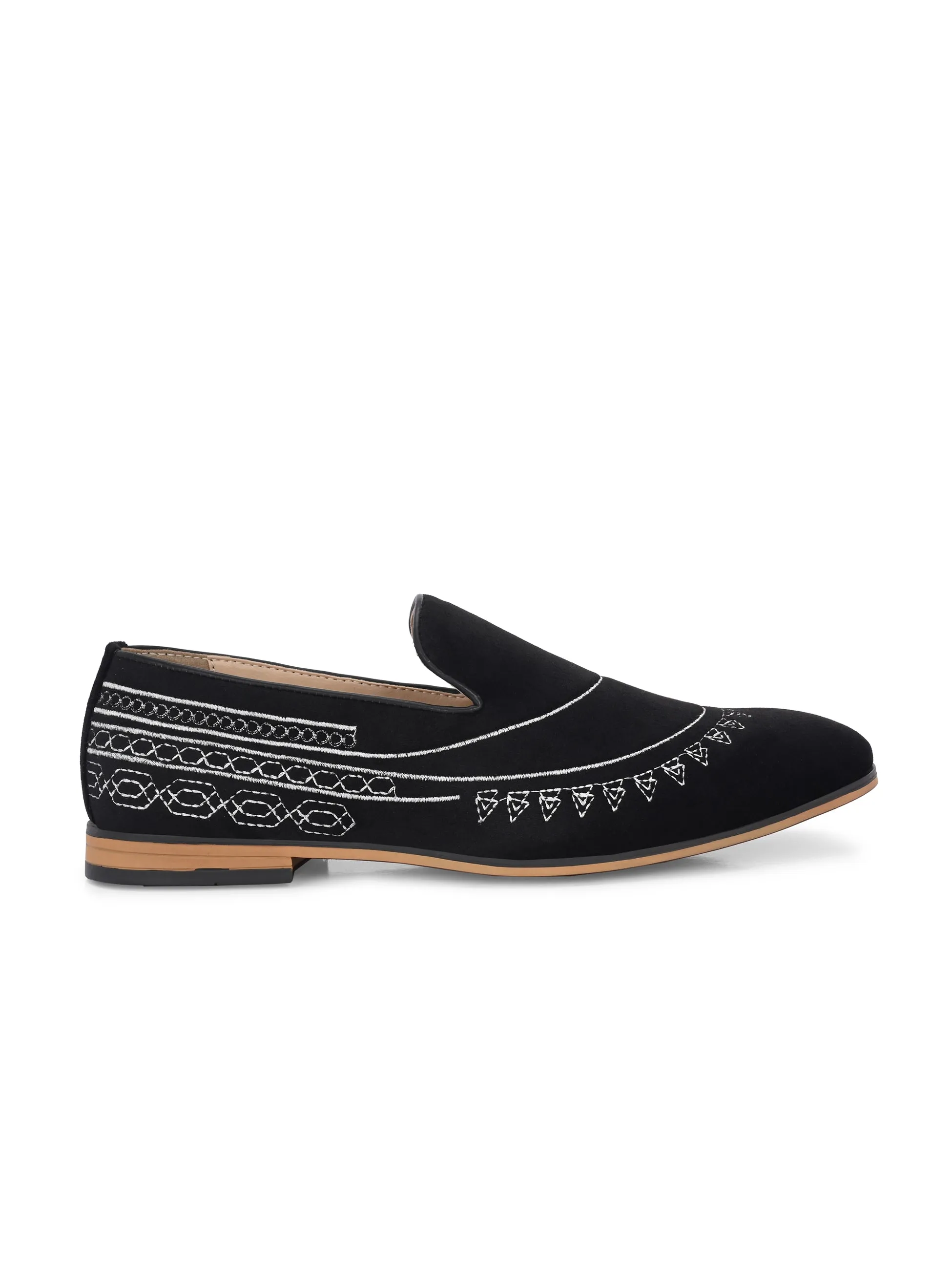 Tribal Black Embroidered Slip-Ons