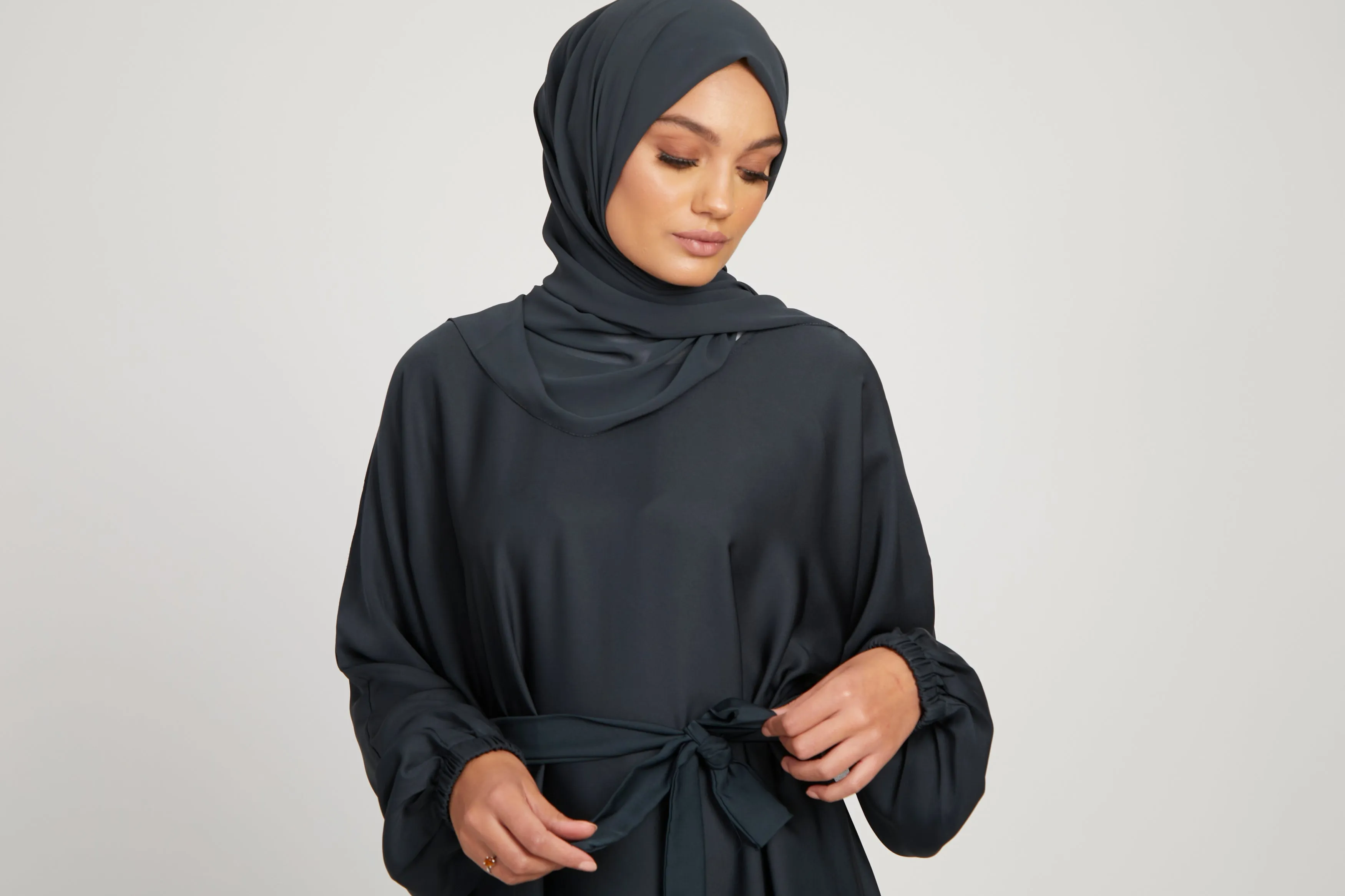 Umbrella Cut Closed Abaya with Elasticated Cuffs - Deep Pacific