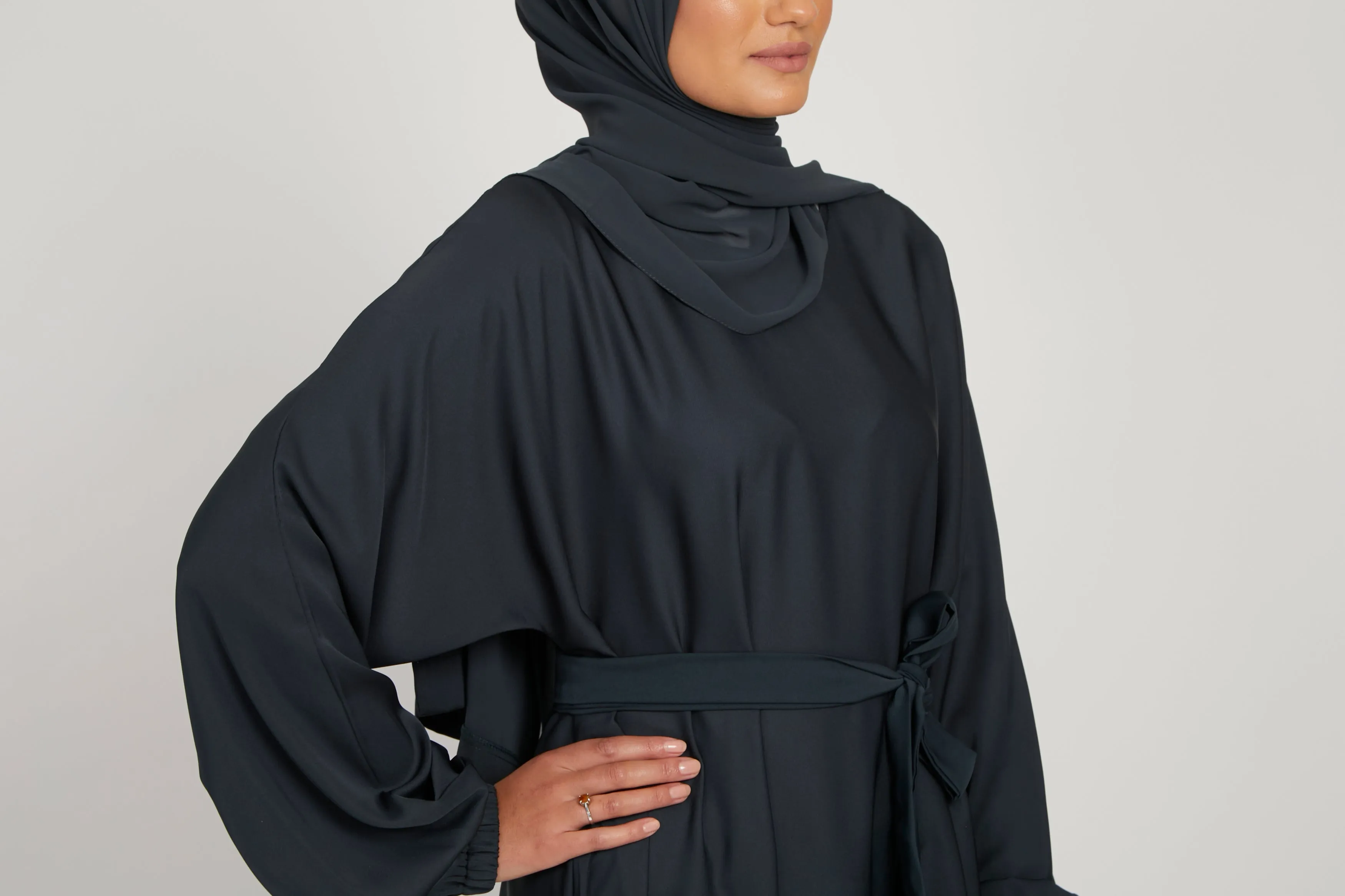 Umbrella Cut Closed Abaya with Elasticated Cuffs - Deep Pacific