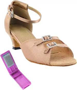 Very Fine Dance Shoes - Ladies Latin, Rhythm, Salsa Ballroom Dance Shoes - 1620-1.3-inch Heel and Foldable Brush Bundle - Brown Satin - 8.5
