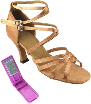 Very Fine Dance Shoes - Ladies Latin, Rhythm, Salsa, Waltz Ballroom Dance Shoes - 5008-2.5-inch Heel and Foldable Brush Bundle - Brown Satin - 6.5