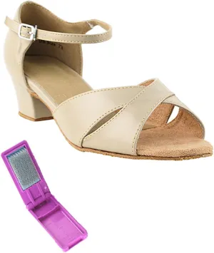 Very Fine Dance Shoes - Ladies Practice, Cuban Low Heel Ballroom Dance Shoes - 803-1.5-inch Heel and Foldable Brush Bundle - Tan Leather - 9.5