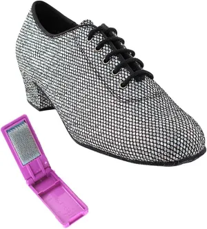 Very Fine Dance Shoes - Ladies Practice, Cuban Low Heel, Waltz Ballroom Dance Shoes - 2001-1.5-inch Heel and Foldable Brush Bundle - Black Sparklenet - 6