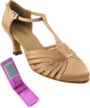 Very Fine Dance Shoes - Ladies Standard, Smooth, Waltz Ballroom Dance Shoes - 6829-2.5-inch Heel and Foldable Brush Bundle - Brown Satin - 7.5