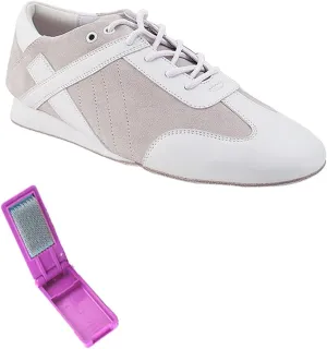 Very Fine Dance Shoes - Mens Latin, Rhythm Ballroom Dance Shoes - SERO106BBX - Flat Heel and Foldable Brush Bundle - Vintage White - 11.5