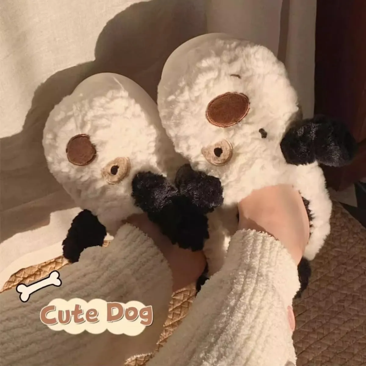 Warm and Cute Long Ear Dog Slippers Plush Puppy Animal Slippers for Women and Men Winter Slippers