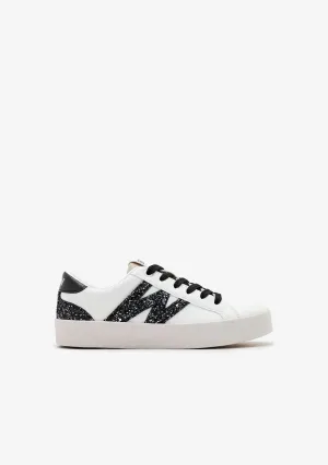 White / Black Glitter Low Sneakers B&W