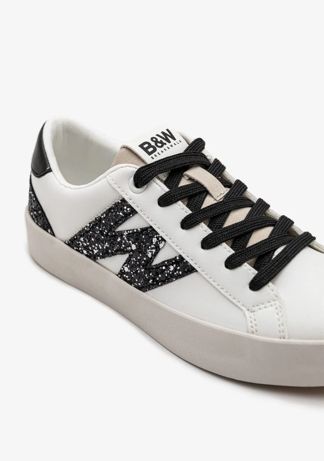 White / Black Glitter Low Sneakers B&W