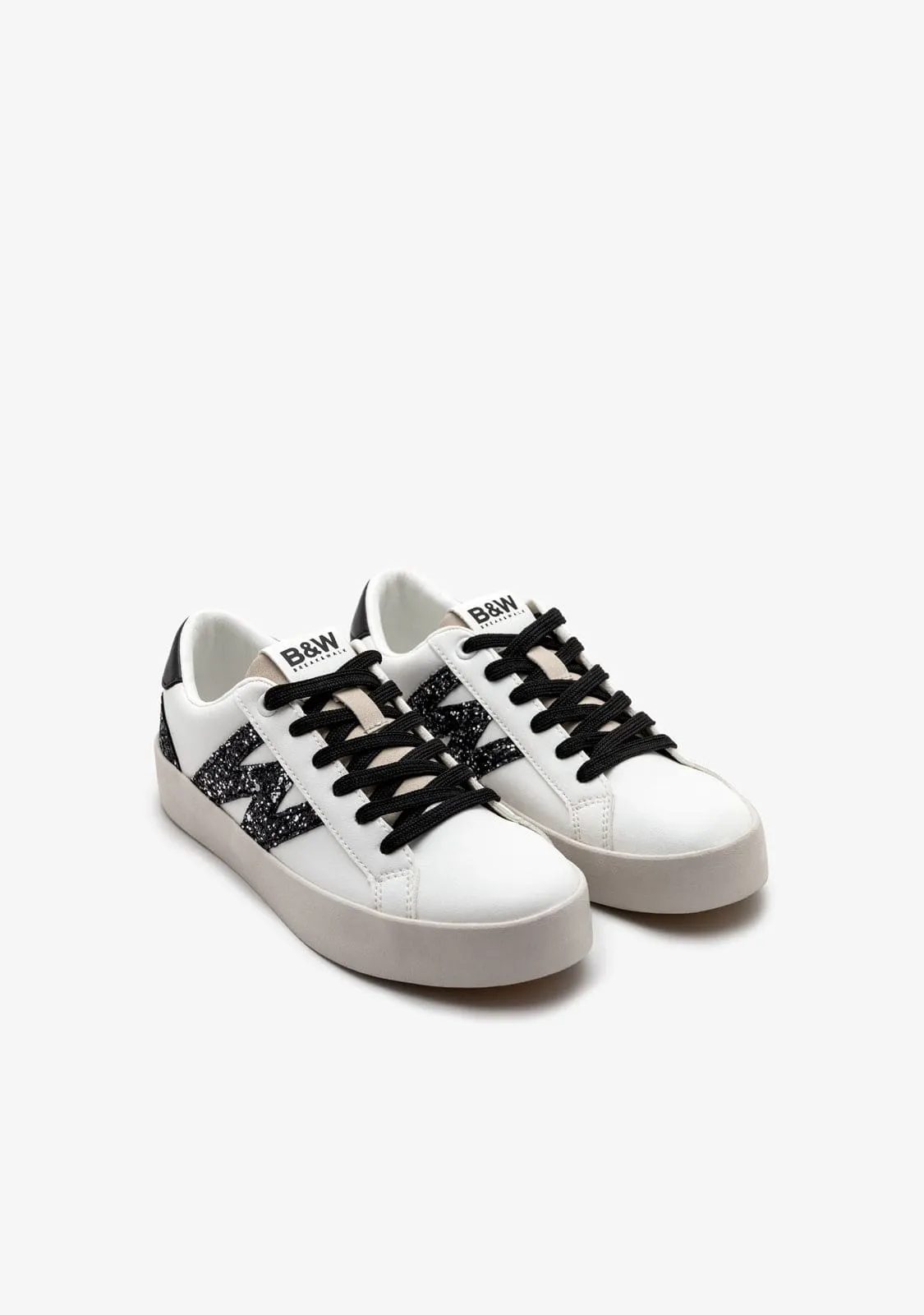 White / Black Glitter Low Sneakers B&W