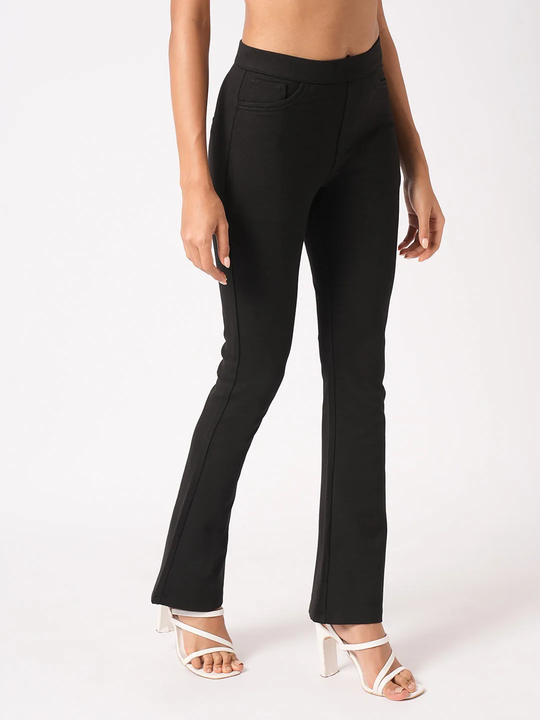 Women Black Mini Flare Tregging