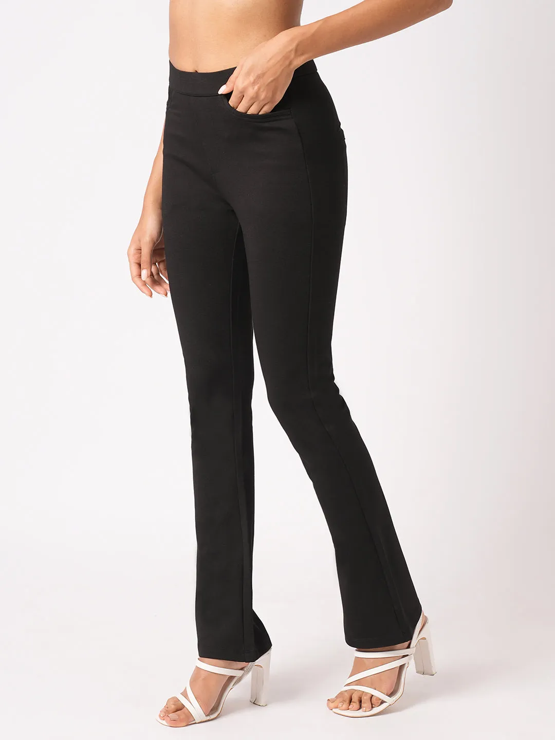 Women Black Mini Flare Tregging