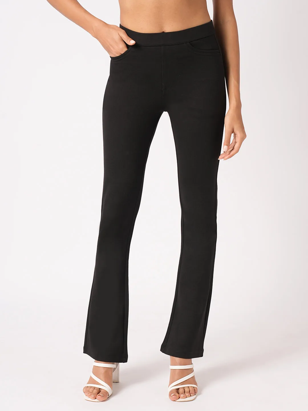 Women Black Mini Flare Tregging