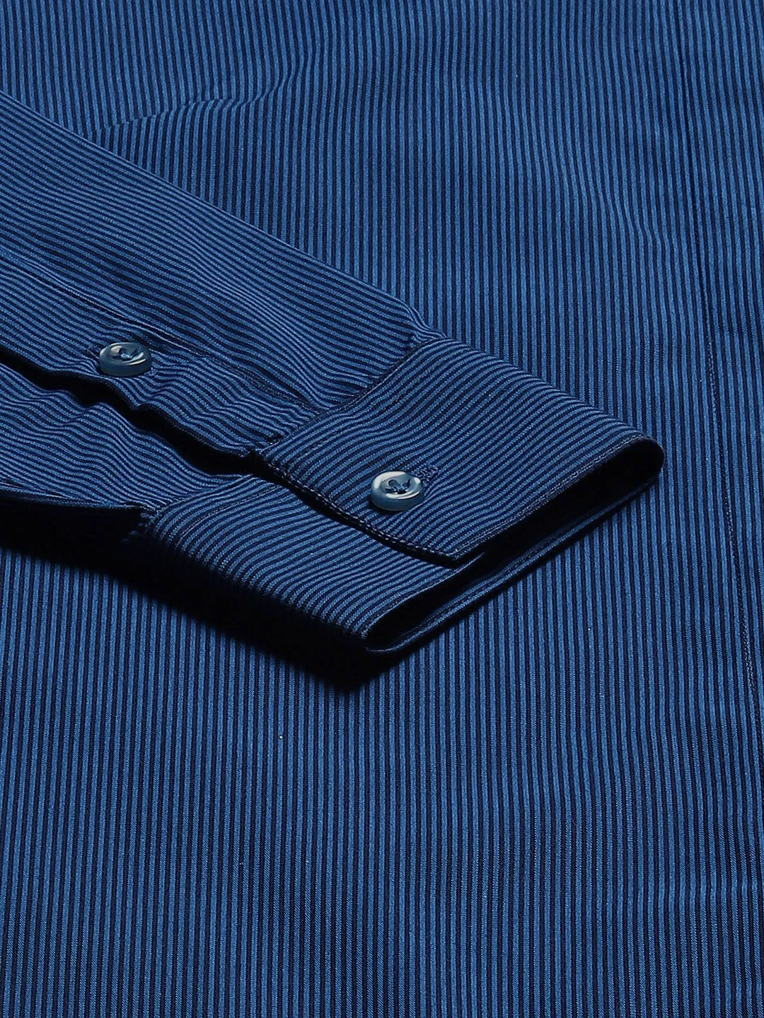 Women Blue & Navy Pin Striped Cotton Slim Fit Formal Shirt