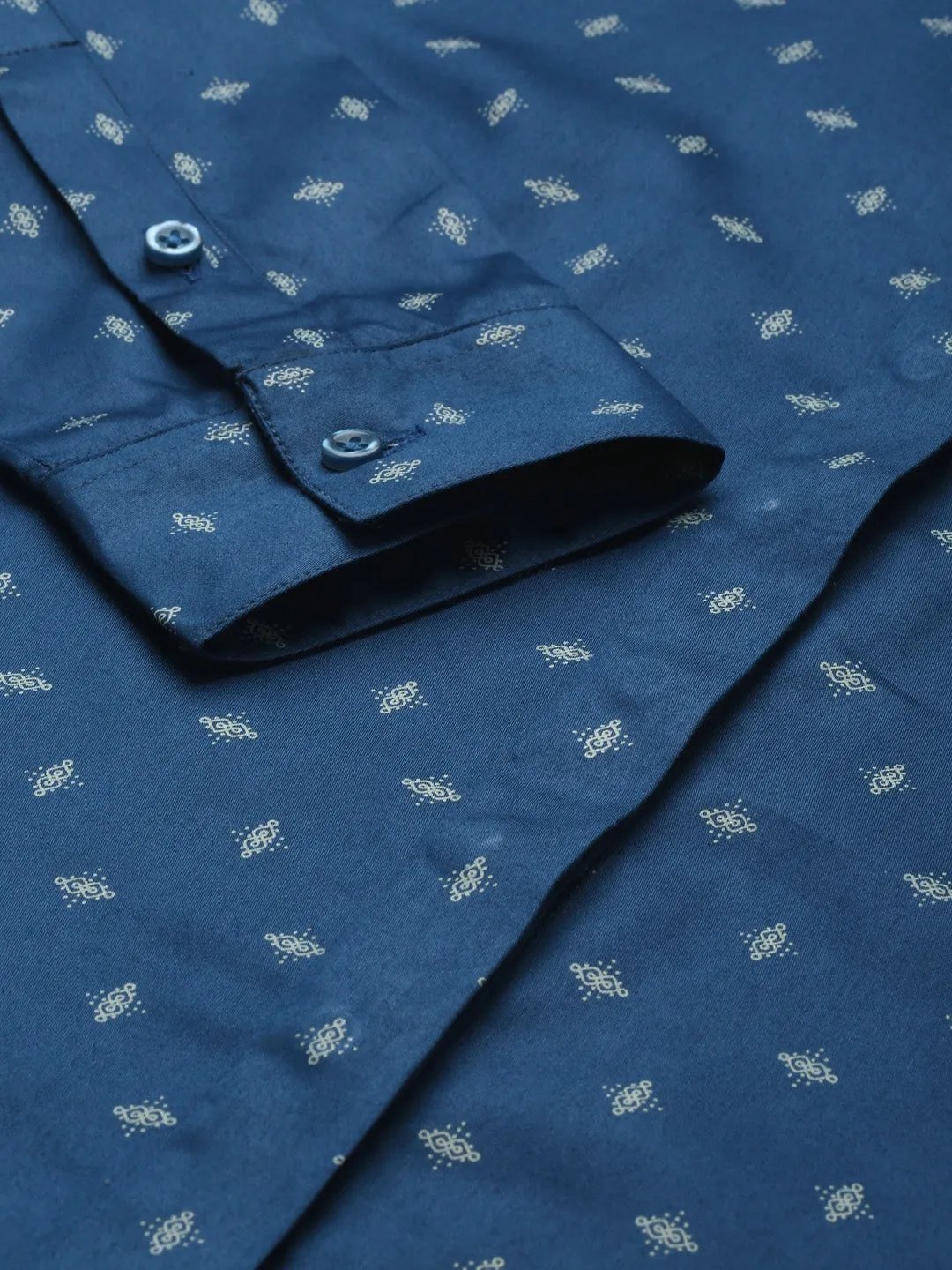 Women Blue Printed Cotton Slim Fit Formal Shirt