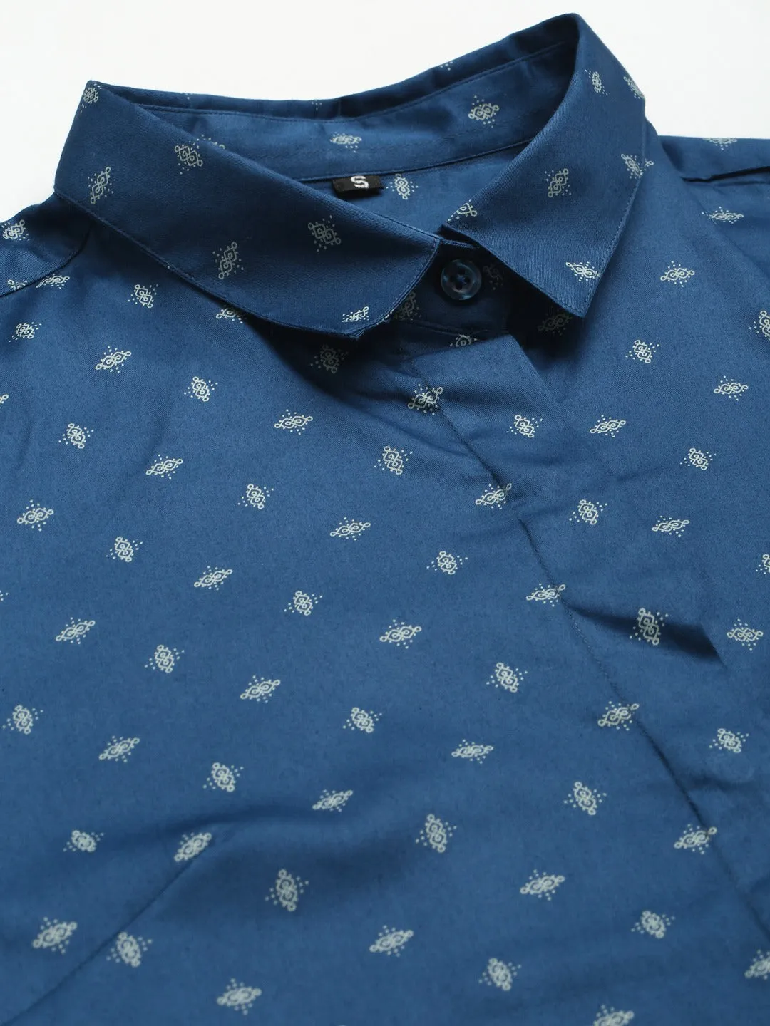 Women Blue Printed Cotton Slim Fit Formal Shirt