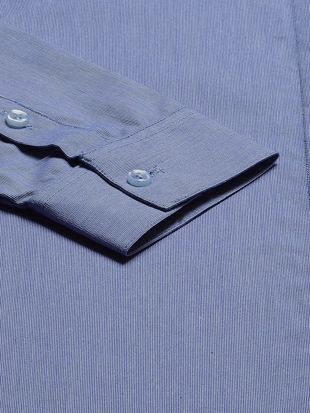 Women Blue Solid Chambray Self Design Cotton Slim Fit Formal Shirt