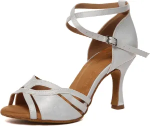 Women Latin Dance Shoes Satin Open Toe Professional Salsa Bachata Tango Ballroom Dancing Shoes,Model YCD52-7.5cm Heel