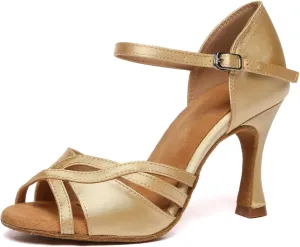 Women Latin Dance Shoes Satin Open Toe Professional Salsa Bachata Tango Ballroom Dancing Shoes,Model YCD52-7.5cm Heel