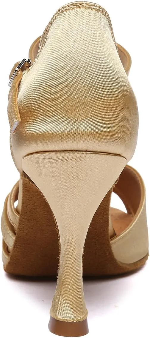 Women Latin Dance Shoes Satin Open Toe Professional Salsa Bachata Tango Ballroom Dancing Shoes,Model YCD52-7.5cm Heel