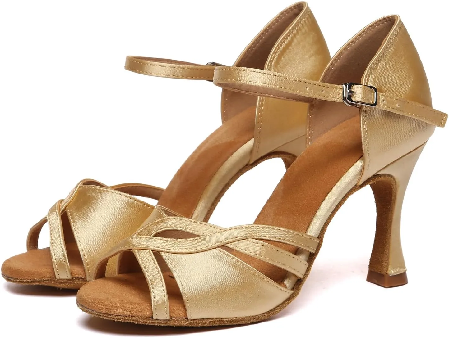 Women Latin Dance Shoes Satin Open Toe Professional Salsa Bachata Tango Ballroom Dancing Shoes,Model YCD52-7.5cm Heel