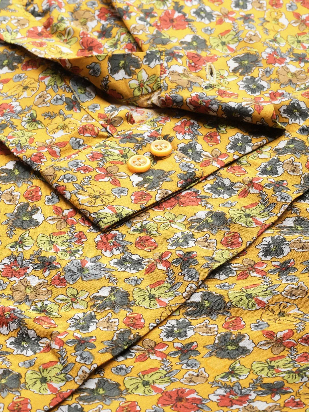Women Mustard Prints Viscose Rayon Slim Fit Formal Shirt