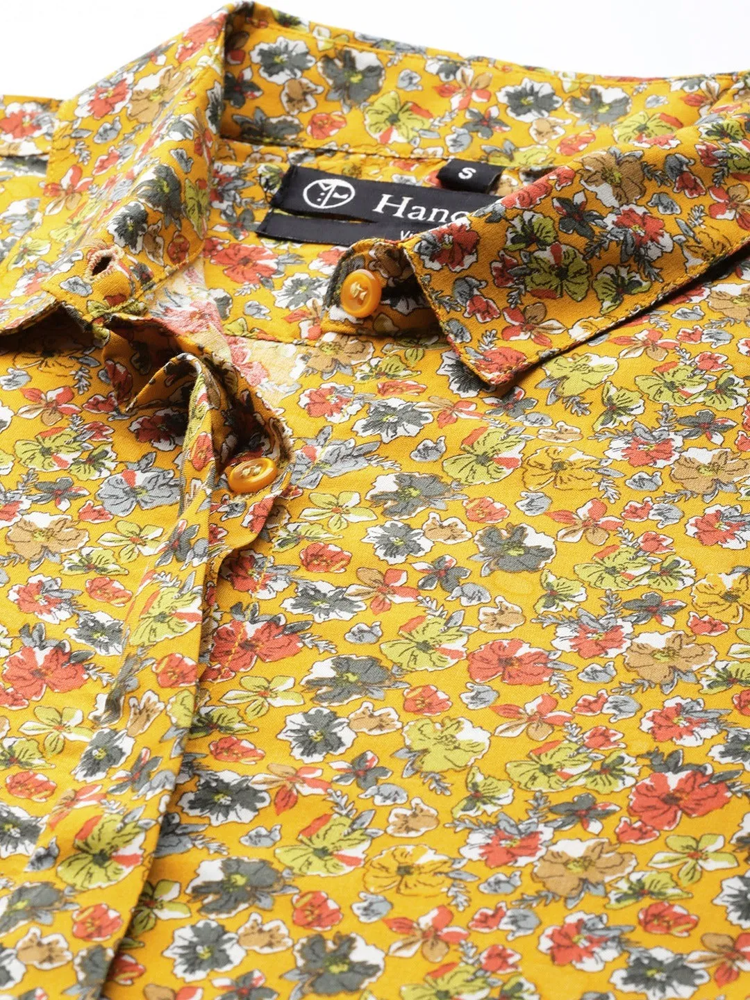 Women Mustard Prints Viscose Rayon Slim Fit Formal Shirt