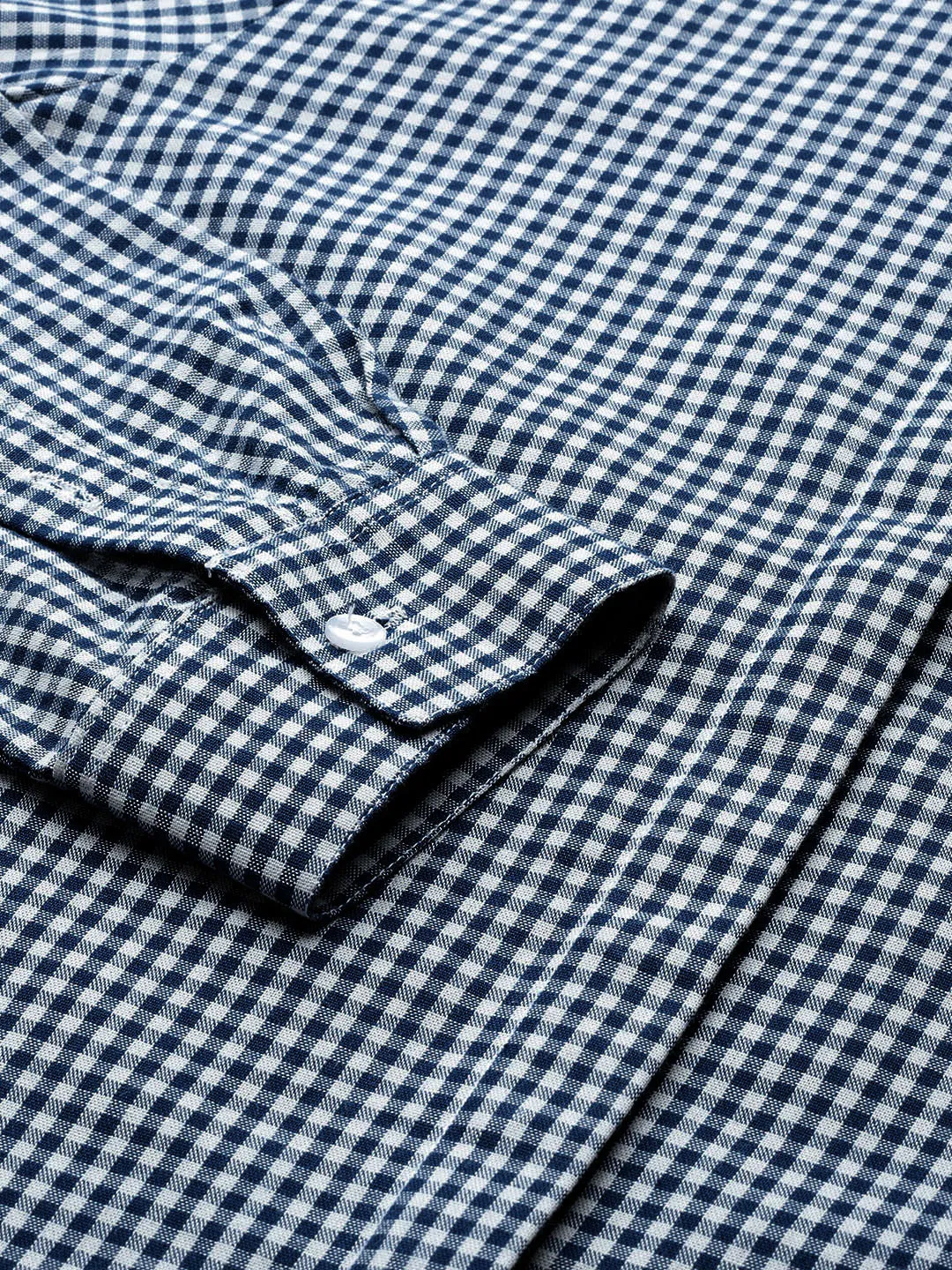Women Navy & White Checked Pure Cotton Regular Fit Formal Shirt