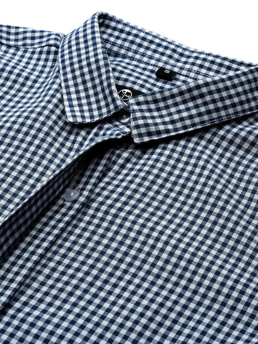 Women Navy & White Checked Pure Cotton Regular Fit Formal Shirt