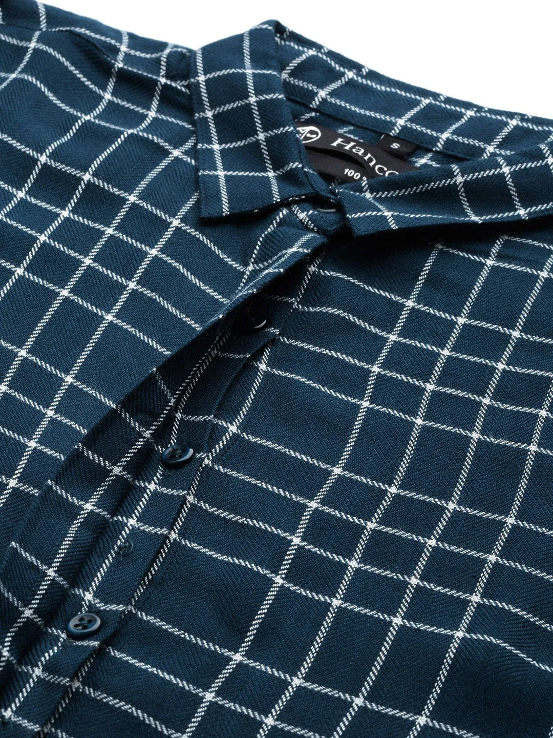 Women Navy Blue Checks Viscose Rayon Slim Fit Formal Shirt