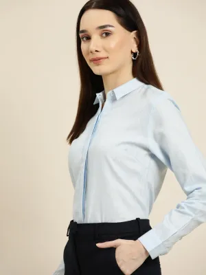 Women Sky Solids Linen Cotton Slim Fit Formal Shirt