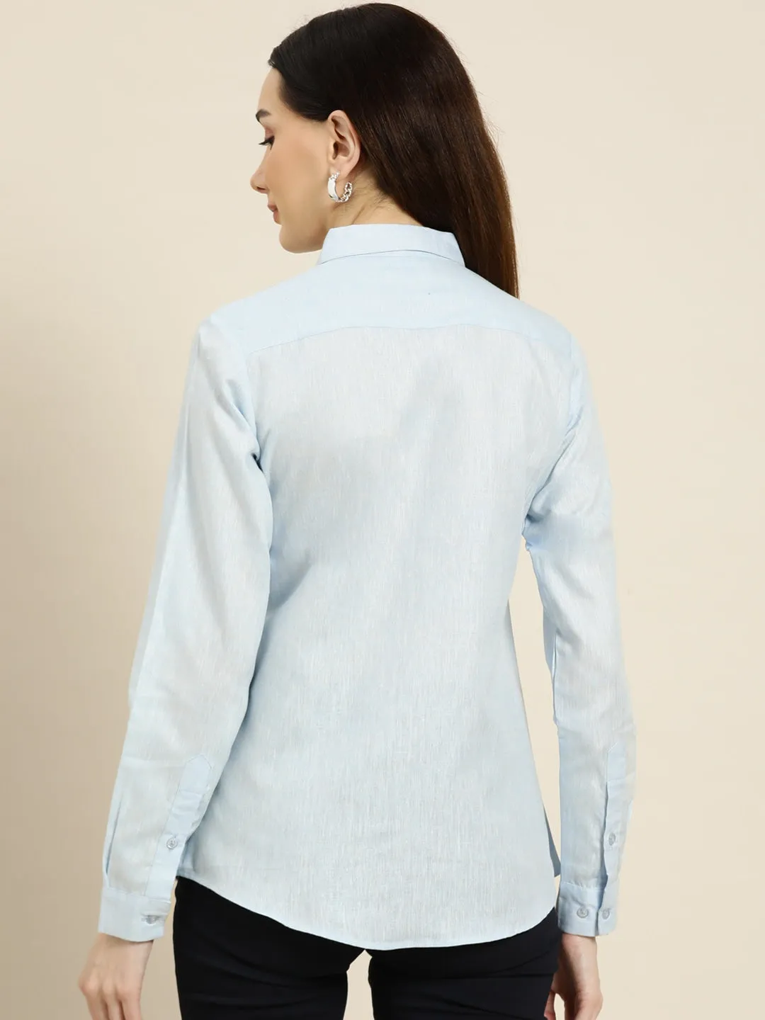 Women Sky Solids Linen Cotton Slim Fit Formal Shirt