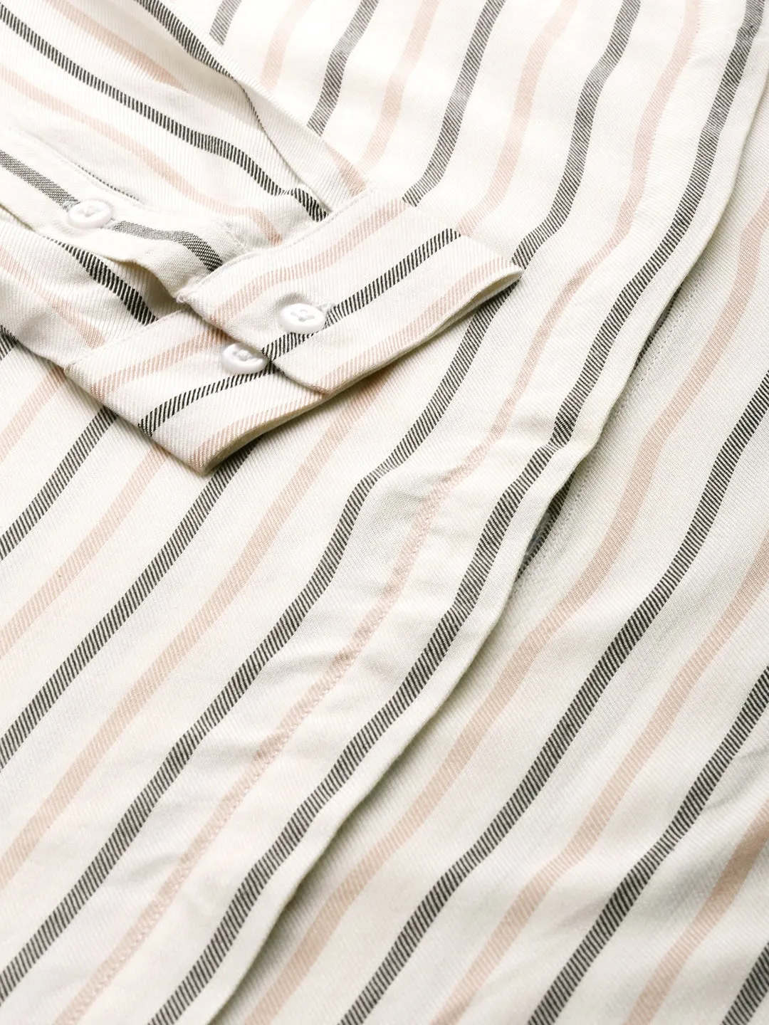 Women White Stripes Viscose Rayon Slim Fit Formal Shirt