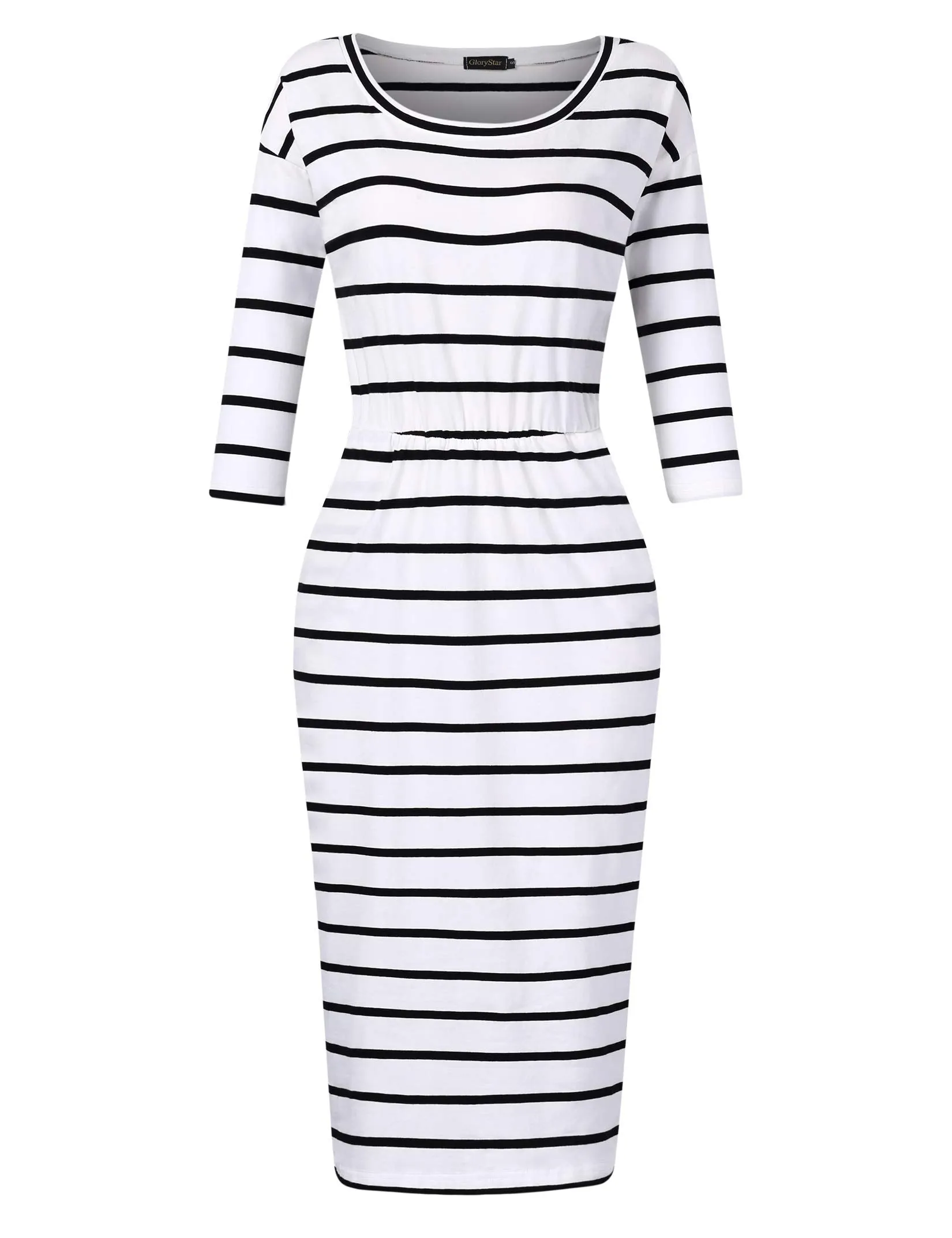 Women's 3/4 Sleeve Round Neck Hips-Wrapped Casual Office Pencil Dress