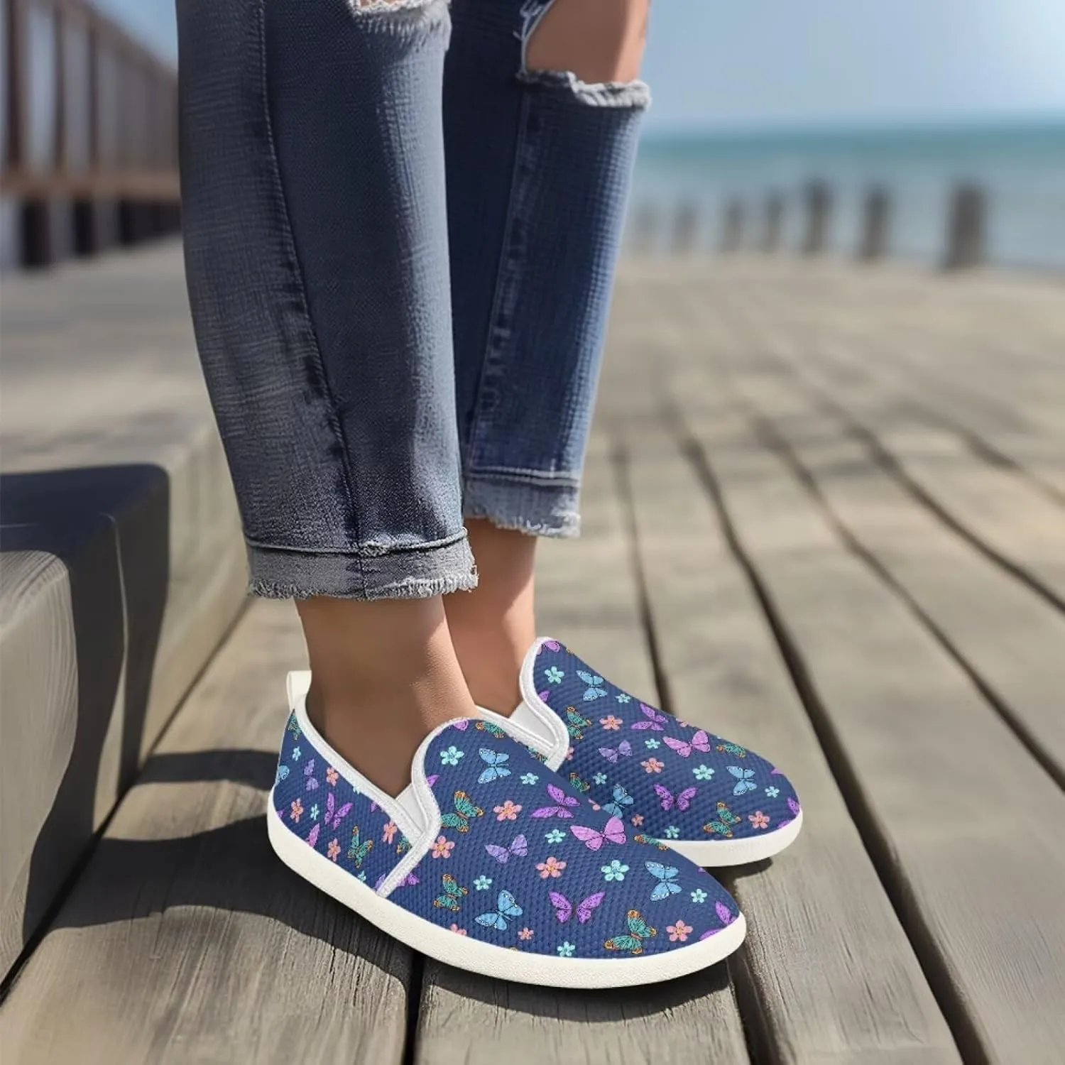 Women's Butterfly Wedding Shoes Wide Toe Walking Flats Leisure Loafers Memory Foam Tennis Shoes