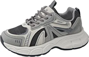 Women's Fashion Platform Chunky Lace-Up Sneakers Comfortable Non Slip Workout Sport Shoes for Tennis Walking Driving