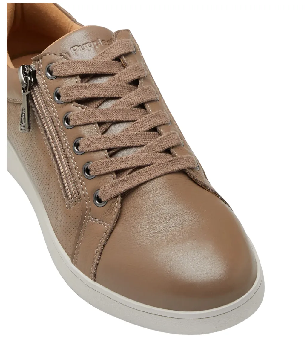 Womens Hush Puppies Mimosa Ladies Sneakers Zip Taupe Casual Lace Up Shoes
