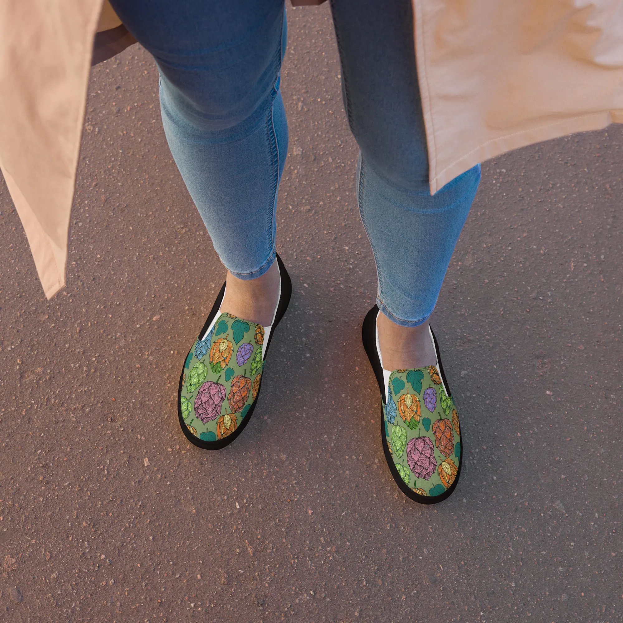 Women’s Mind Your Hops Slip-On Canvas Shoes – Black &  Floral