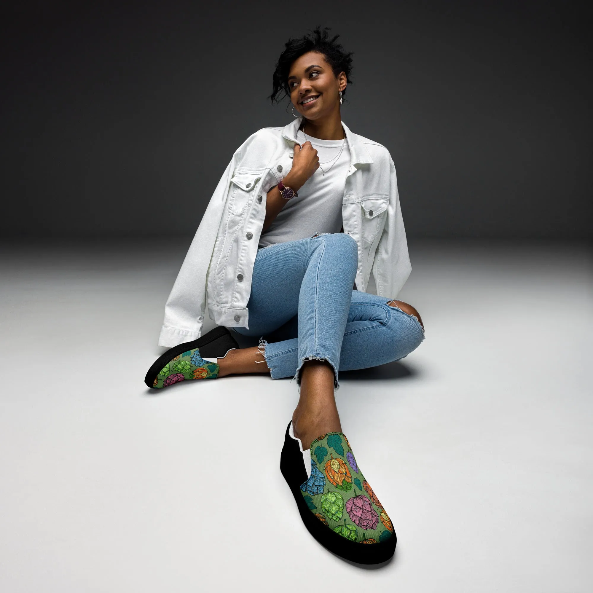 Women’s Mind Your Hops Slip-On Canvas Shoes – Black &  Floral