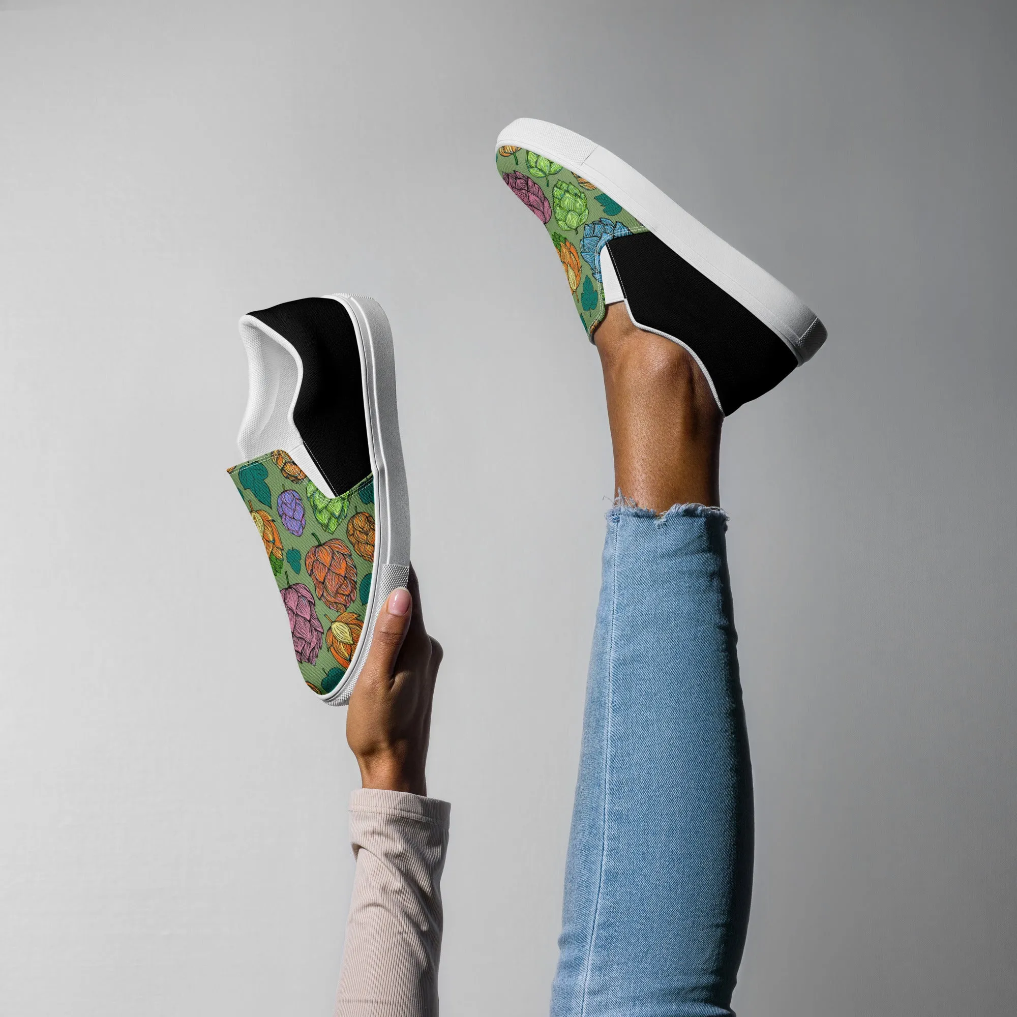 Women’s Mind Your Hops Slip-On Canvas Shoes – Black &  Floral