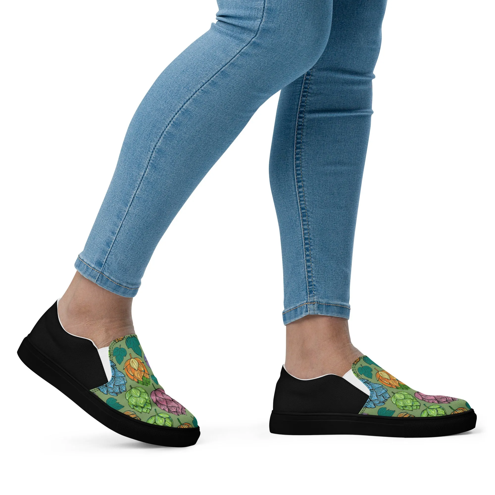 Women’s Mind Your Hops Slip-On Canvas Shoes – Black &  Floral