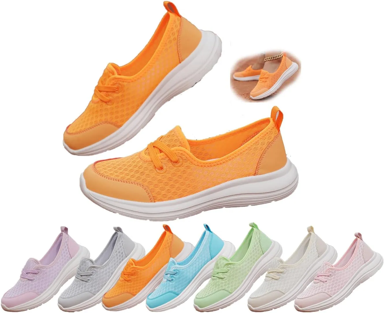 Women's Orthopedic Walking Shoes Breathable Mesh Slip-Ons with Soft Sole, Arch Support & Non-Slip Comfort for All-Day Wear