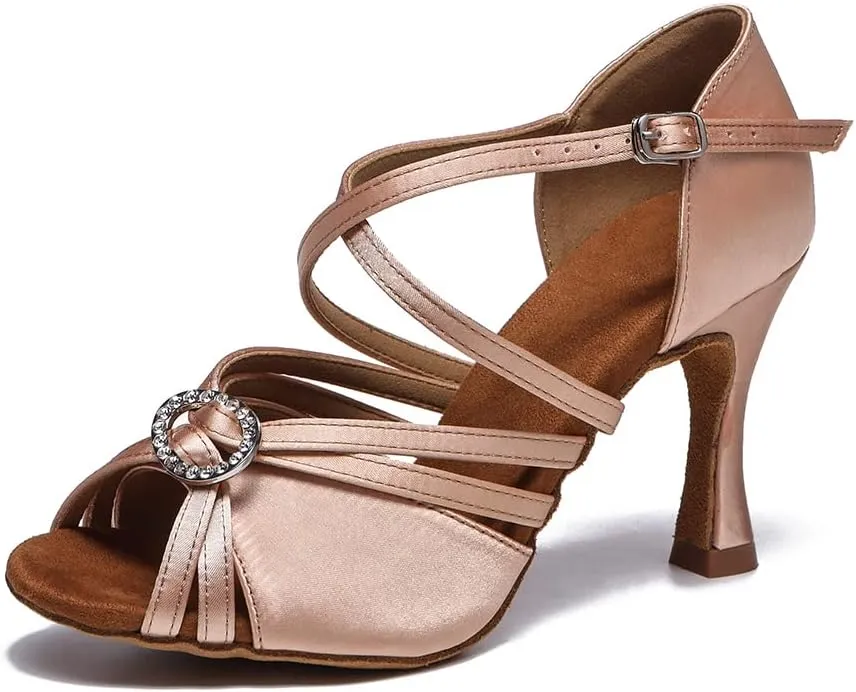 Womens Satin Latin Dance Shoes Open Toe Ballroom Salsa Performance Dancing Shoes,Model L532