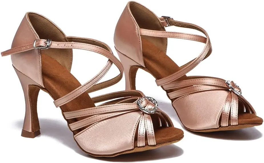 Womens Satin Latin Dance Shoes Open Toe Ballroom Salsa Performance Dancing Shoes,Model L532