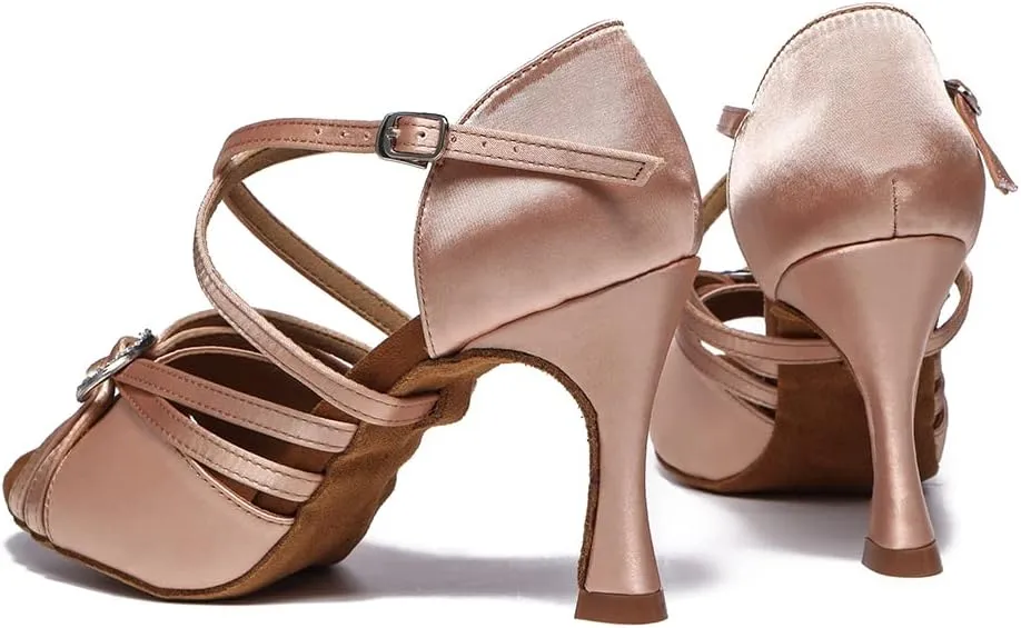 Womens Satin Latin Dance Shoes Open Toe Ballroom Salsa Performance Dancing Shoes,Model L532