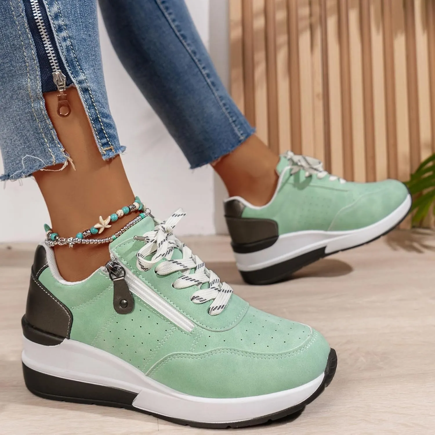 Women's Slip On Walking Shoes Faux Leather Classic Tennis Shoes Breathable Non Slip Athletic Gym Workout Training Fashion Sneakers Minimalist Barefoot Sneakers