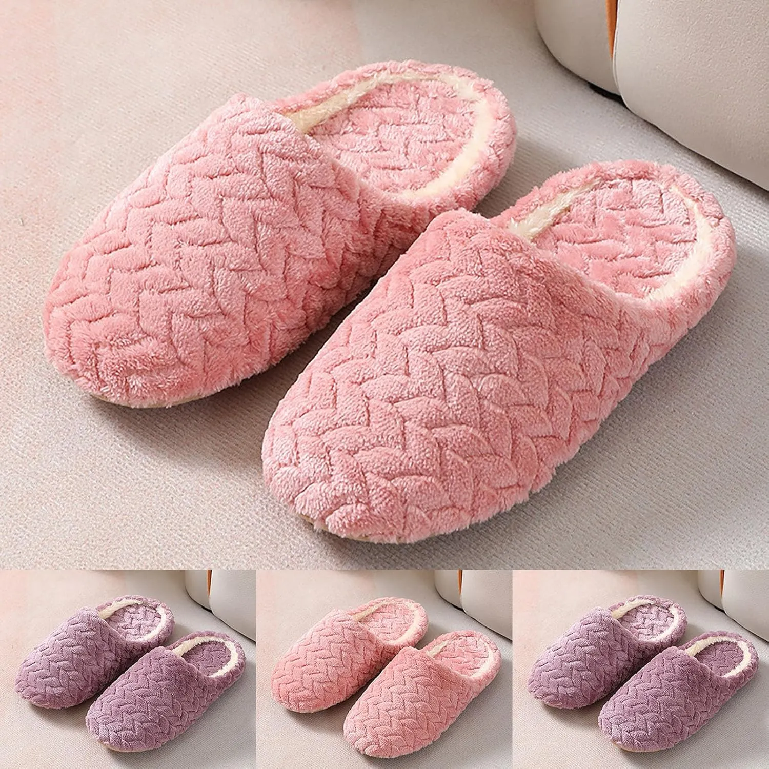 Women's Slippers Warm Fuzzy House Slippers Fall Cozy Plush Bedroom Shoes Soft Flat Comfy Indoor Slippers