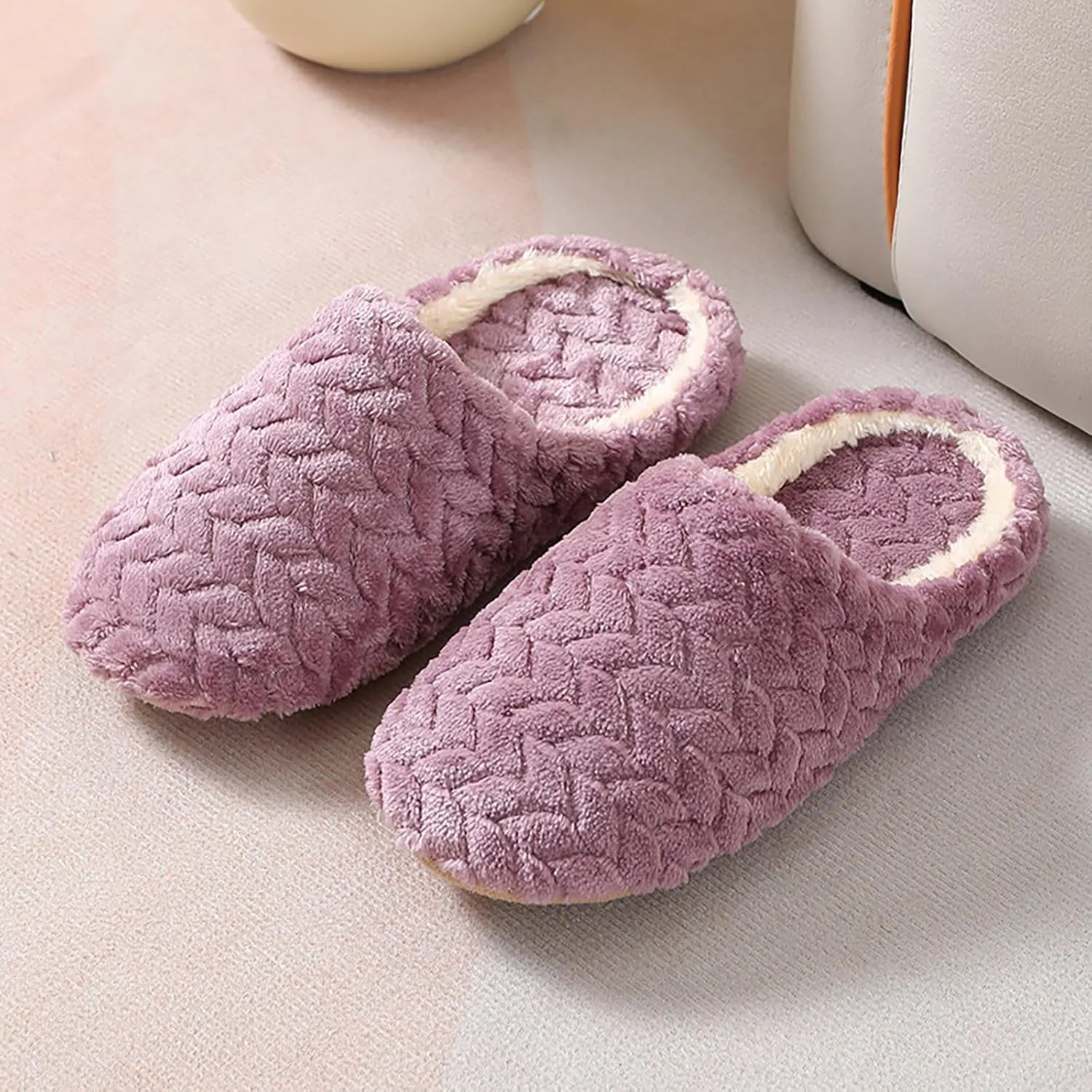 Women's Slippers Warm Fuzzy House Slippers Fall Cozy Plush Bedroom Shoes Soft Flat Comfy Indoor Slippers