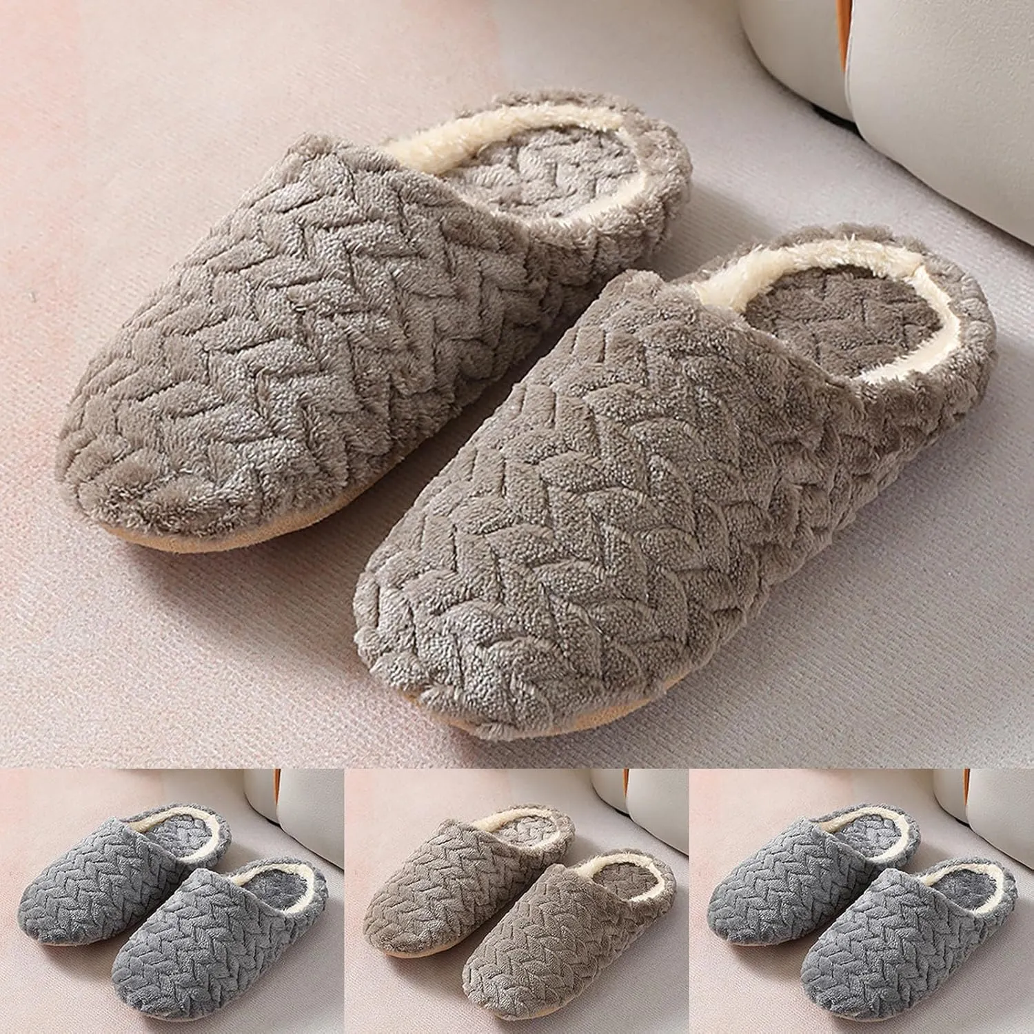 Women's Slippers Warm Fuzzy House Slippers Fall Cozy Plush Bedroom Shoes Soft Flat Comfy Indoor Slippers