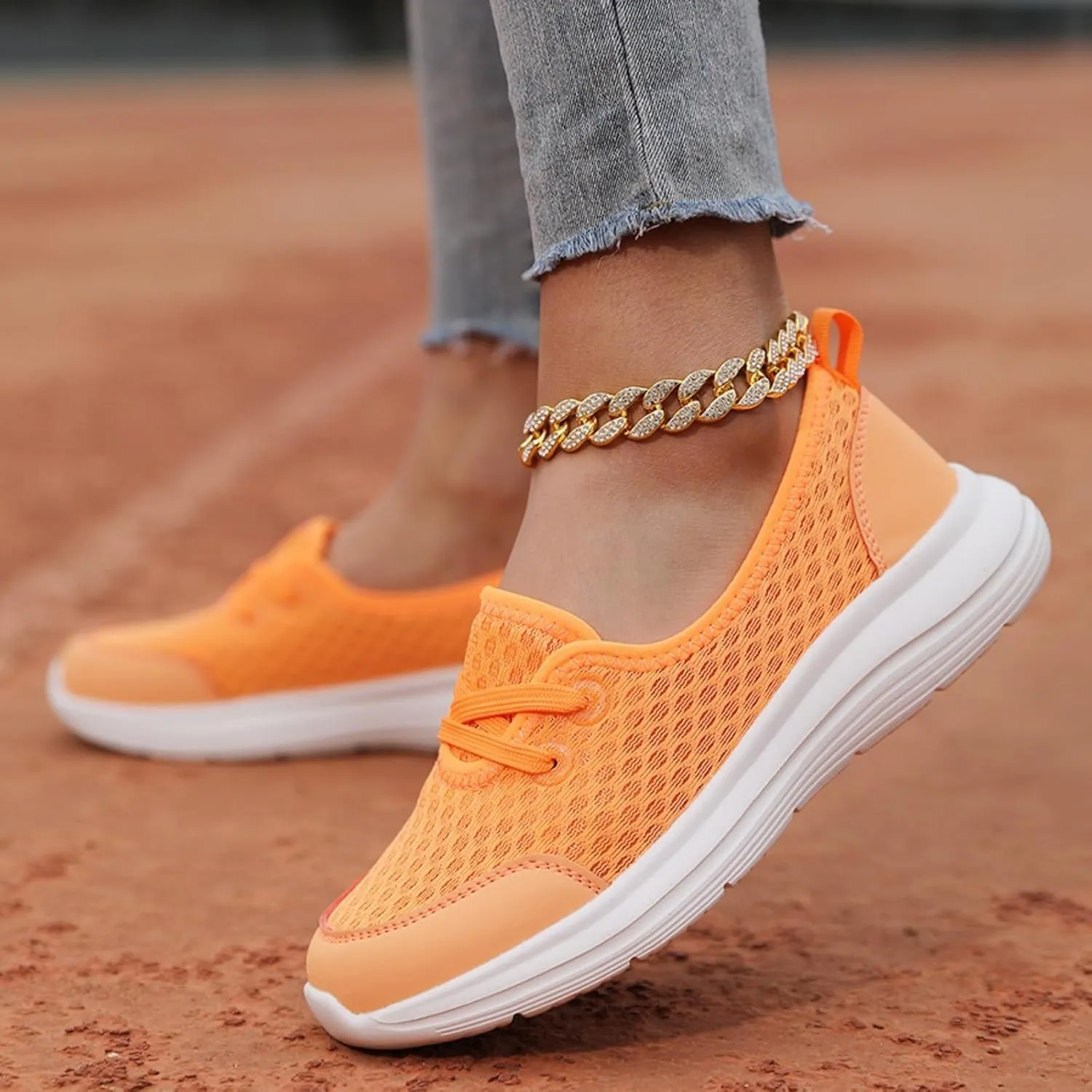 Women's Soft Sole Mesh Comfort Orthopedic Shoes Casual Lightweight Slip Ons Flat Arch Support Walking Sneakers