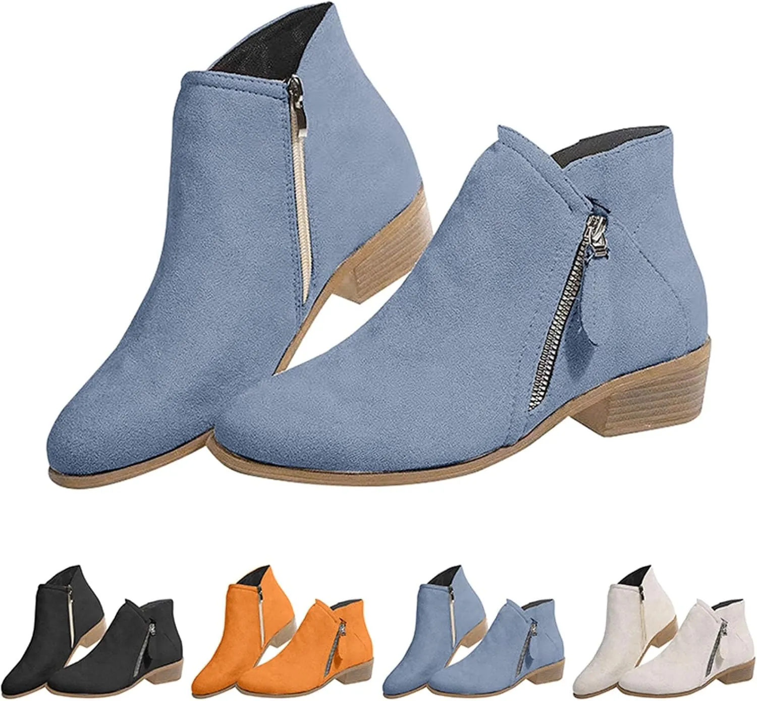 Womens Winter Boots Ankle Brown Booties Women Oxford Boots for Women Ankle Bootie for Women Low Heel Comfy Soft Cover Heel Cut Out Chunky Stacked Heel Slip on